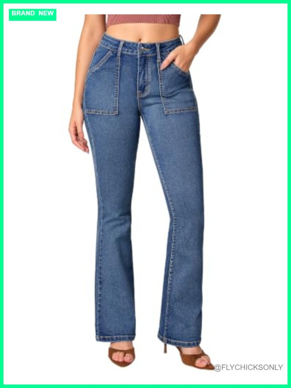 Women's Stretch Bootcut Jeans Mid Rise Full Length Pockets